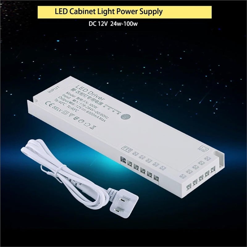 LED Cabinet Light Strip Transformer Power Supply Driver 12V 100W EU Plug - Image 2
